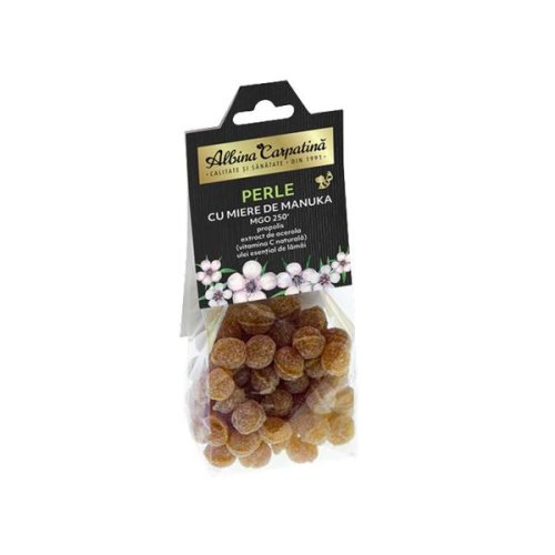 Perle cu miere de manuka mgo 250+, propolis, acerola si lamai albina carpatina - apicola pastoral georgescu, 100 g