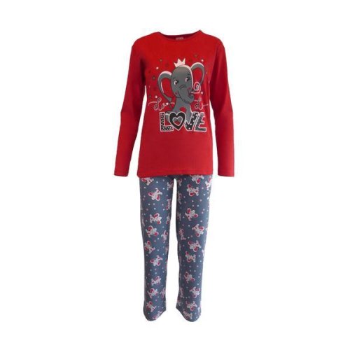 Pijama dama, univers fashion, bluza rosu cu imprimeu elefant, pantaloni gri cu imprimeu elefanti, 2xl