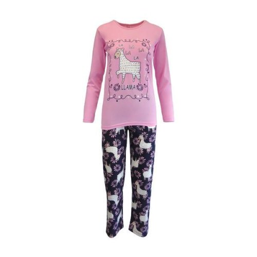 Pijama dama, univers fashion, bluza roz cu imprimeu lama, pantaloni albastru cu imprimeu lama, xl