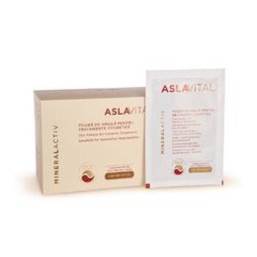 Pudra de argila pentru tratamente cosmetice - aslavital mineralactiv clay powder for cosmetic treatments, 10 pliculete x 20g