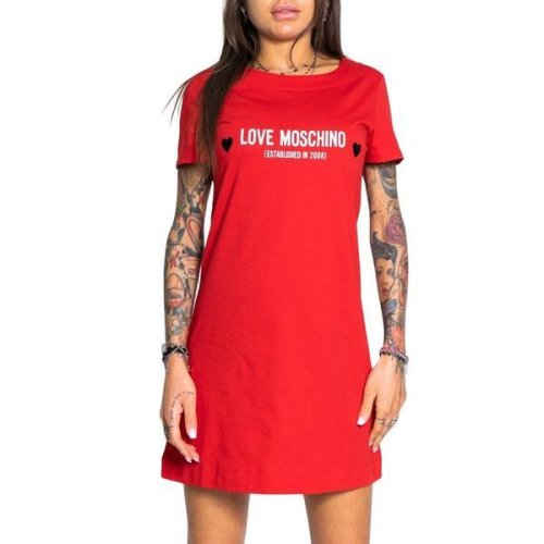 Rochie tip tricou cu imprimeu logo love moschino, rosu, 40