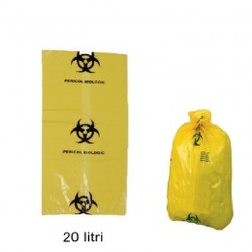 Sac deseuri infectioase - prima yellow bag with biological hazard sign 20 litri