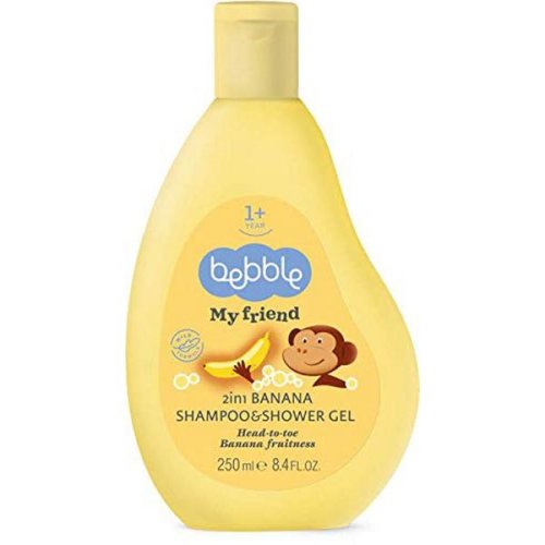 Sampon si gel de dus 2 in 1 cu aroma de banana pentru copii +1 an - bebble my friend 2 in 1 banana shampoo   shower gel, 250 ml