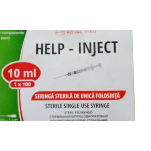 Seringi sterile de unica folosinta 10 ml, cu ac 0.80x 40/ 21g x 1 1/2" help-inject roval med, 100 buc