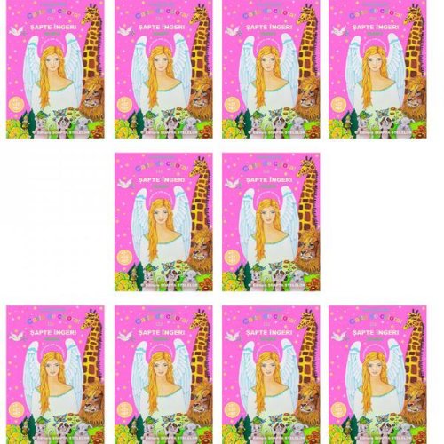Set 10 carti de colorat cu sapte ingeri, format a4, color, 16 pagini, bilingva (romana-engleza)