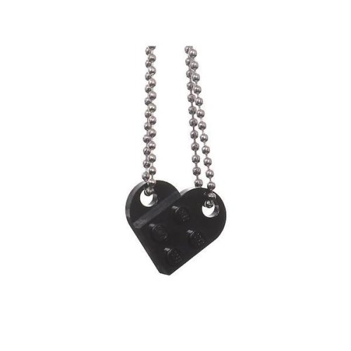 Set 2 lantisoare cuplu in forma de inima din piese lego, negru