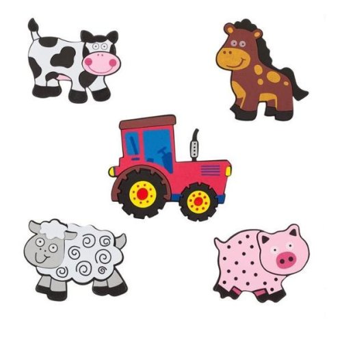 Set autocolante decorative pentru perete din material moale din spuma cu animale de la ferma si tractor - 5 buc