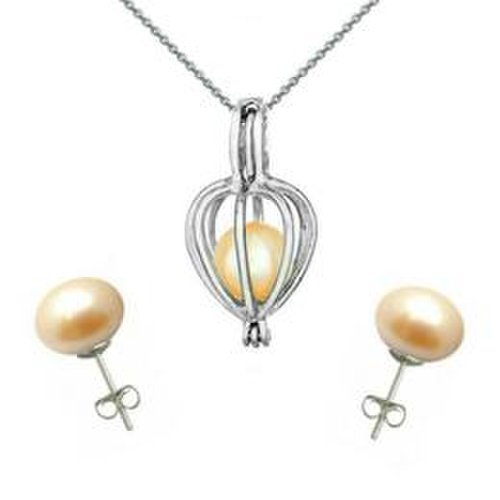 Set perla surpriza cu cercei bumb perle naturale crem - cadouri si perle