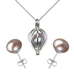 Set perla surpriza cu cercei bumb perle naturale lavanda - cadouri si perle