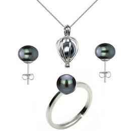 Set perla surpriza cu inel si cercei perle naturale negre - cadouri si perle