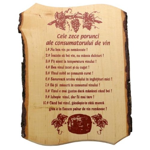 Tablou cele 10 porunci ale consumatorului de vin, aplica perete lemn, 21 x 26 cm