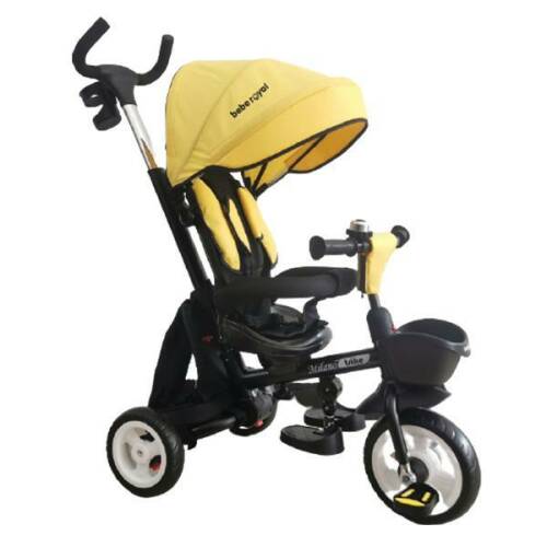 Tricicleta beberoyal milano trike 510 tc galben copii, pliabila, reglabil, reversibil, copertina, maner parental