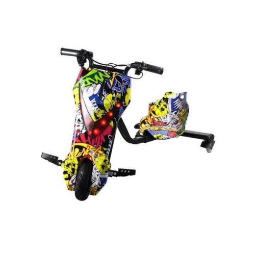 Tricicleta electrica pentru drifturi 360, motor 250w, 15km/h, 4400ma, graffiti galben
