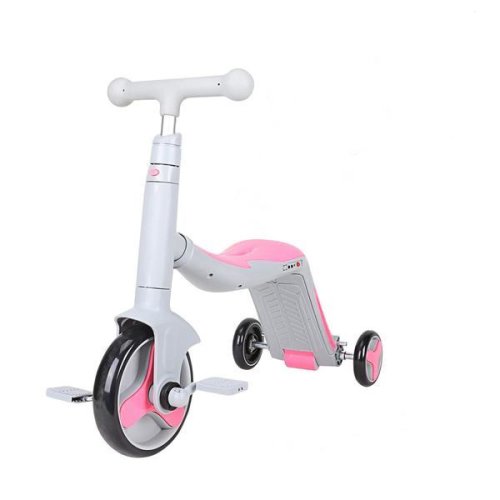 Trotineta axel, 3 in 1, gri/roz, transformabila in tricicleta si balance bike