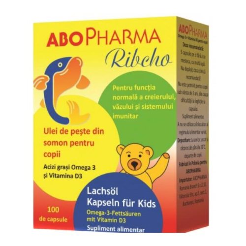 Ulei de peste din somon + vitamina d3 pentru copii ribcho abo pharma, 100 capsule