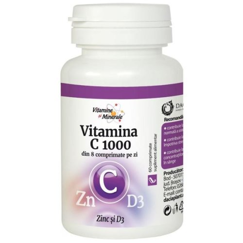 Vitamina c 1000 cu zinc si d3 - dacia plant, 60 comprimate