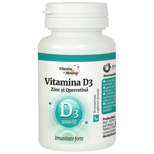Vitamina d3 5000 ui zinc si quercetina - dacia plant, 30 comprimate