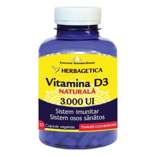 Vitamina d3 naturala 3000 ui herbagetica, 120 capsule vegetale