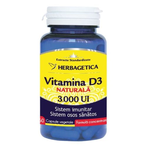 Vitamina d3 naturala 3000 ui herbagetica, 60 capsule vegetale