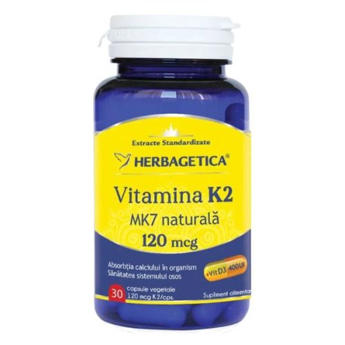 Vitamina k2 mk7 naturala 120 mg herbagetica, 30 capsule vegetale