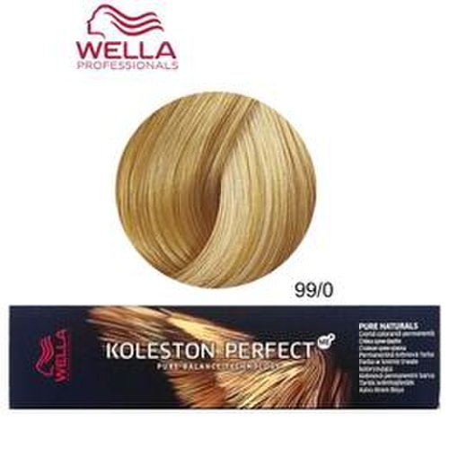 Vopsea crema permanenta - wella professionals koleston perfect me+ pure naturals, nuanta 99/0 blond luminos intens