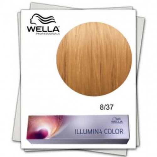 Vopsea permanenta - wella professionals illumina color nuanta 8/37 blond deschis auriu castaniu