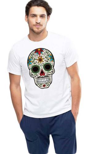  tricou barbati alb - sugar skull colorful