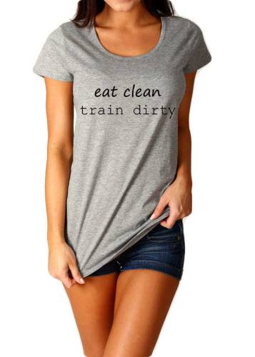 Tricou dama gri - eat clean train dirty