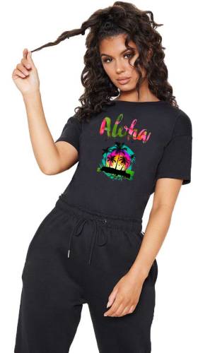 Tricou dama negru - aloha exotic