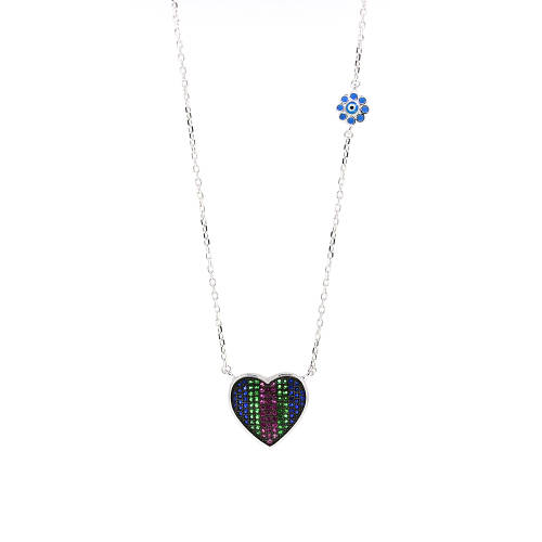Lant argint 925 cu pandantiv inima decorat cu zirconii colorate