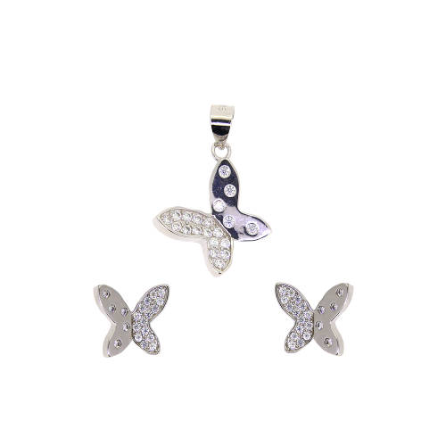 Set din argint 925, pandantiv si cercei fluture, cu zirconii albe