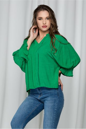 Bluza adina verde cu guler tip tunica