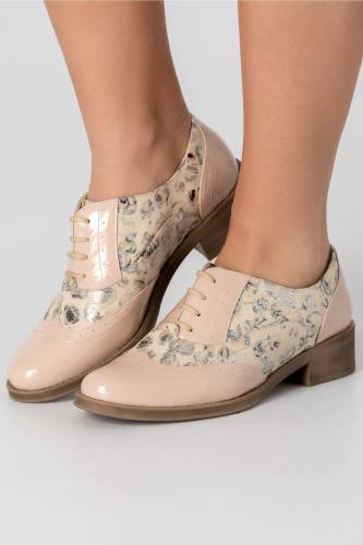 Pantofi nude lacuiti cu imprimeu floral gri