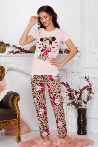 Pijama minnie me cu tricou roz si pantaloni cu animal print