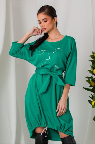 Rochie linda verde deschis casual cu imprimeu abstract