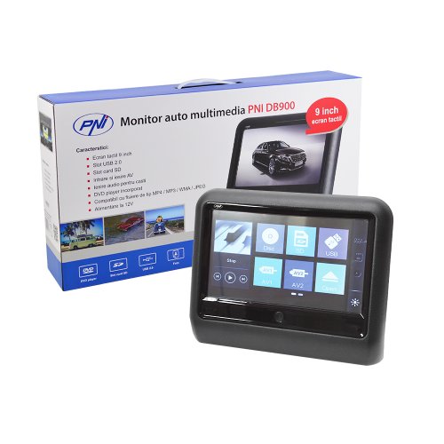 Monitor auto multimedia pni db900 negru cu ecran tactil de 9 inch, dvd player, slot card sd si usb, aplicabil pe tetiera