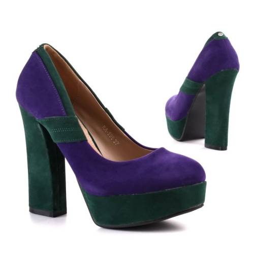 Pantofi cu toc inalt si platforma, violet cu verde