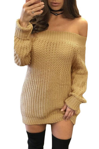C543-14 rochie stil pulover tricotat, cu umerii goi