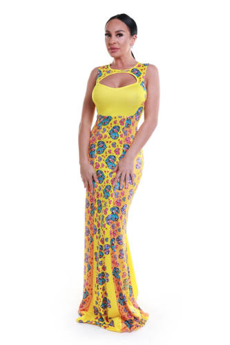 E486-9 rochie de seara, tip sirena, cu imprimeu multicolor