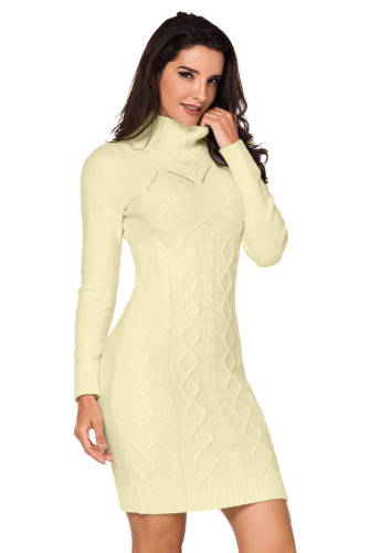 F684-813 rochie tip pulover cu guler inalt, model tricotat