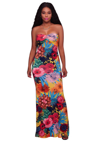 Rv498-9 rochie lunga de vara cu imprimeu colorat si spatele decupat