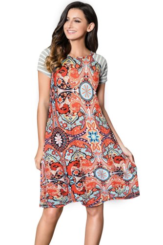 W588-19 rochie midi de vara cu imprimeu colorat