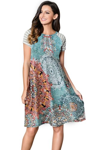 W588-4 rochie midi de vara cu imprimeu colorat
