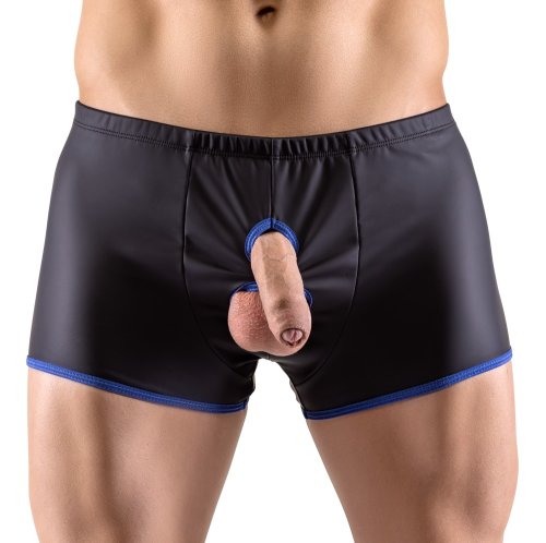 Boxeri cu decupaje pentru penis si testicule, negru/albastru, s