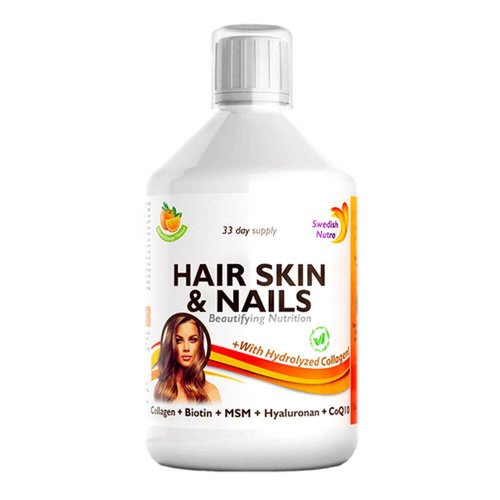 Hair skin & nails - formula pentru par, piele, ten si unghii cu colagen lichid hidrolizat swedish nutra, 500ml, natural