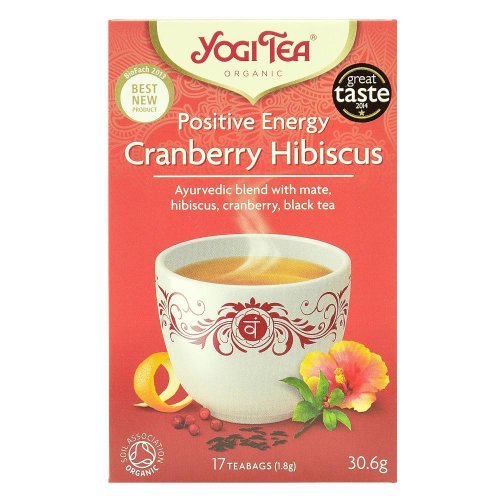 Yogi tea positive energy, ceai ayurvedic energie pozitiva cu mate, merisor, hibiscus si ceai negru, bio, 30,6 g