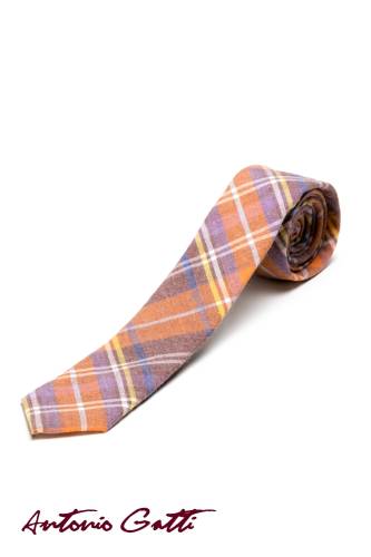 Cravata portocalie in carouri cr006-2817