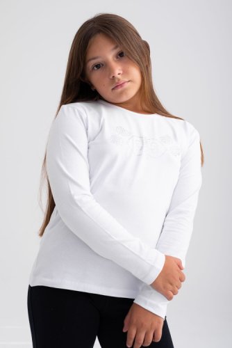 Bluza alba cu maneca lunga cu strasuri in forma de inima pentru fete 16 ani (176-186 cm)