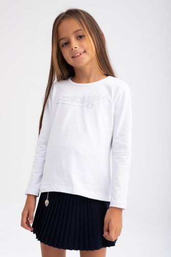 Bluza alba cu maneca lunga cu strasuri pentru fete 7 ani (117 - 122 cm)