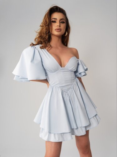 Rochie asimetrica bleu cu corset si volane pentru dama xs (34)